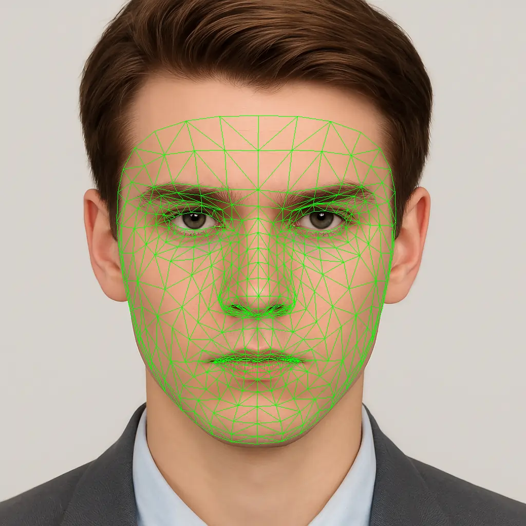 Face mesh analysis showing 468 keypoints detected by our AI technology