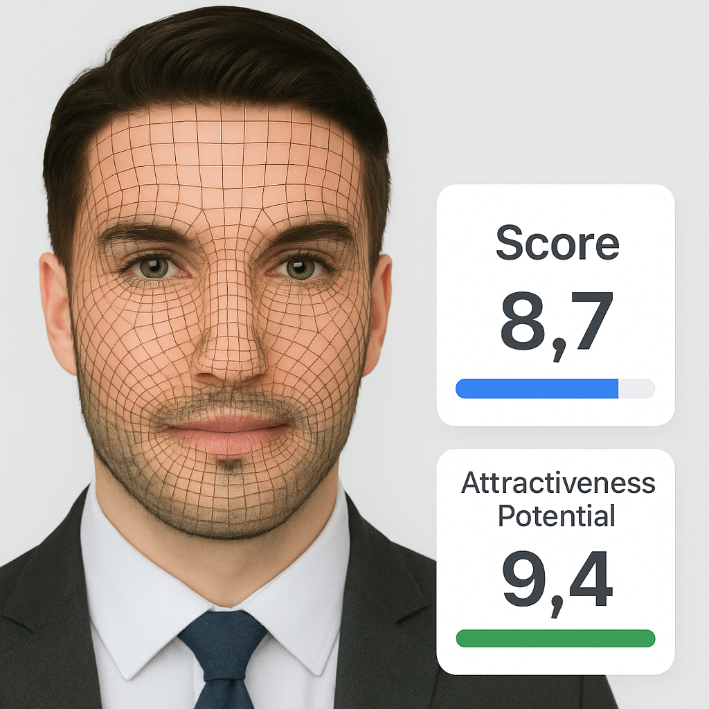 Attractiveness AI screenshot showing example AI feedback on facial characteristics
