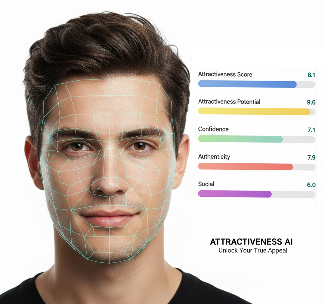 Attractiveness AI screenshot showing example AI feedback on facial characteristics