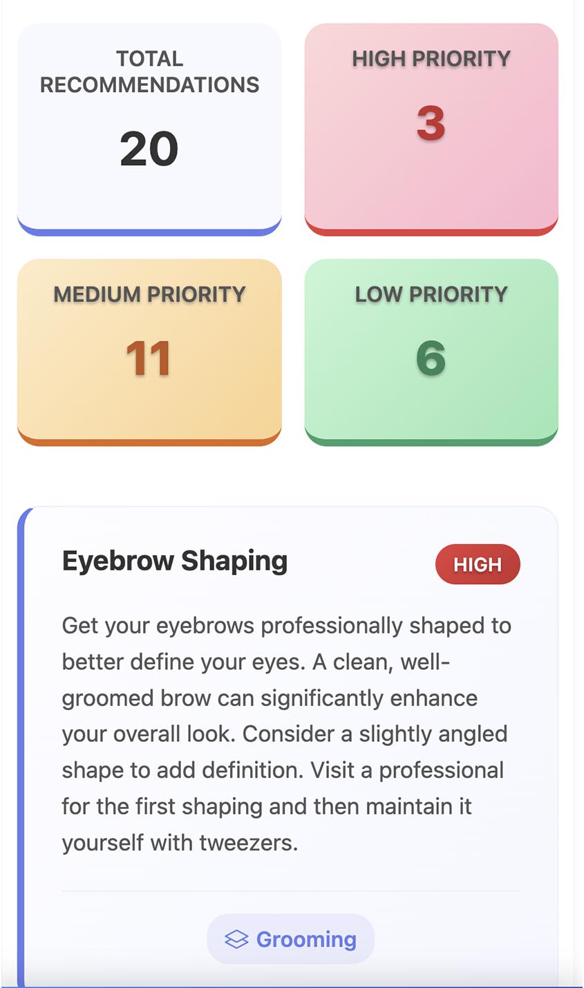 Attractiveness AI PRO screenshot showcasing personalized improvement tips